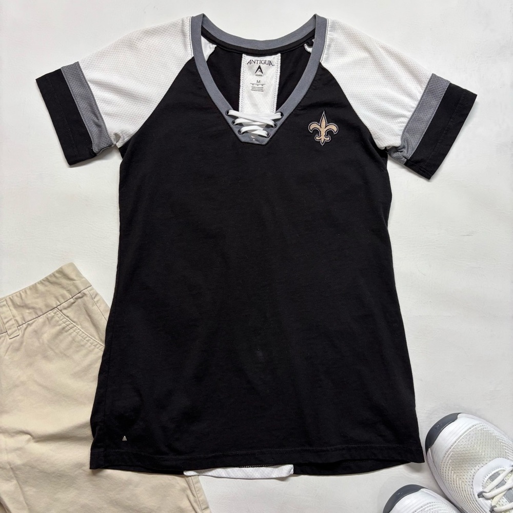 Antigua New Orleans Saints V-Neck Lace Up Tee, Sports